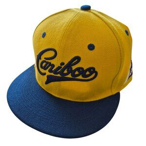 Cariboo Beer Snapback Hat Yellow & Blue Flat Brim Blonde Promo Cap